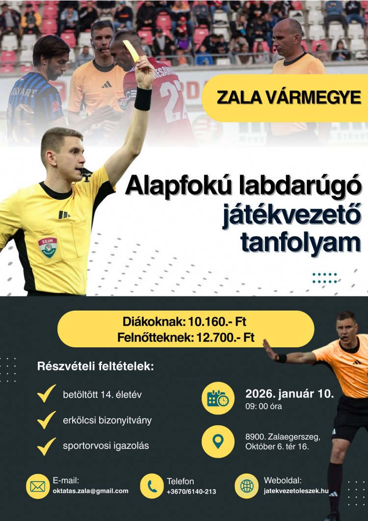 Az MLSZ Zala Vármegyében alapfokú játékvezetői tanfolyamot indít 2026-ban